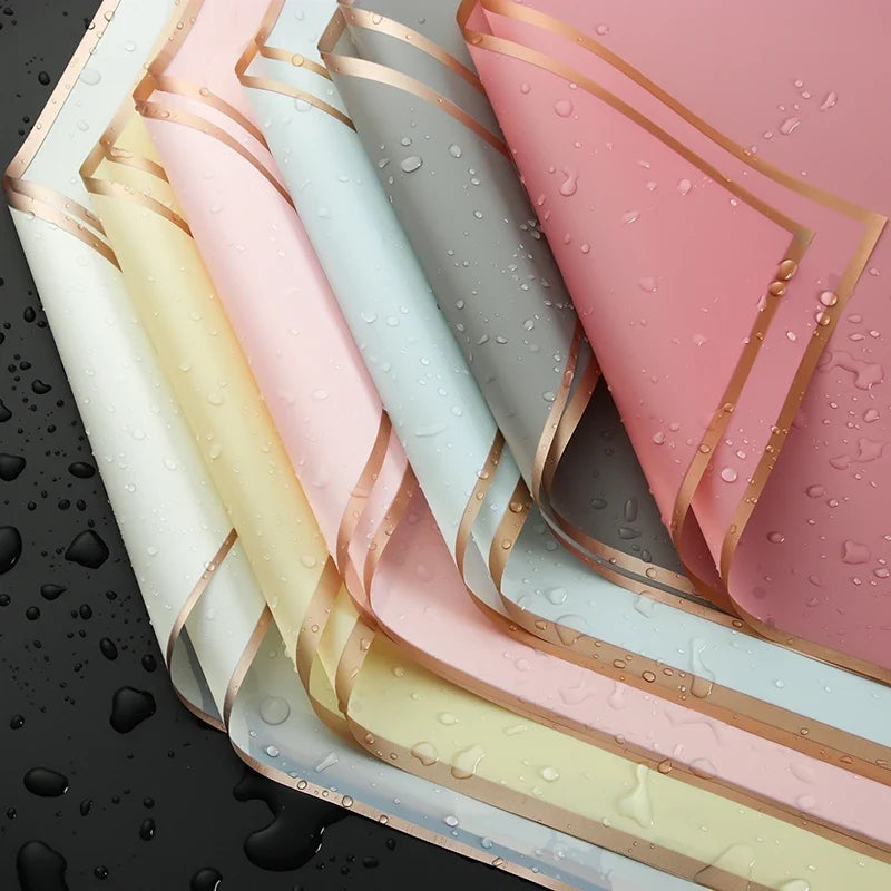Golden Border Rose Wrapping Paper 5 Pack | Half Transparent Korean Style Gift Packing