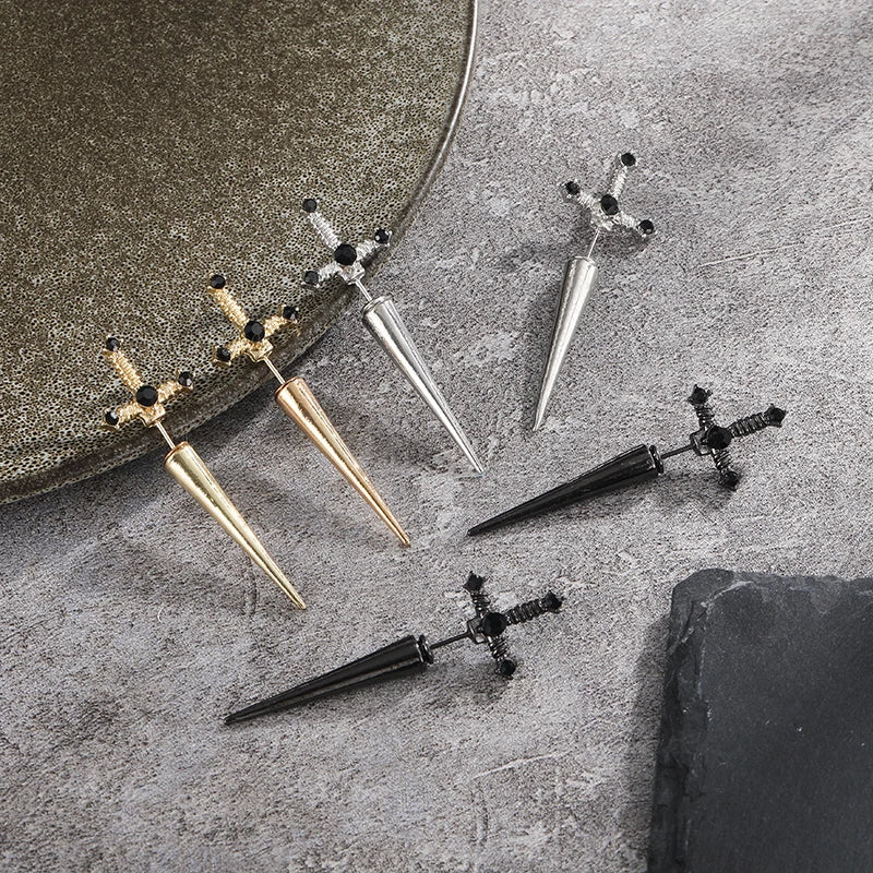 Gothic Sword Earrings | Vintage Crystal Dagger Ear Jacket for Women