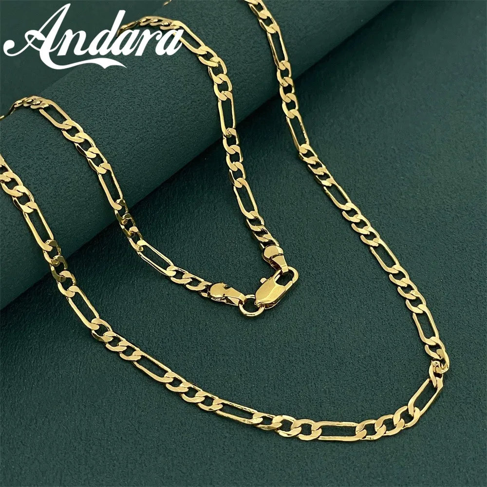 925 Sterling Silver Gold Plated Figaro Necklace | Unisex Luxury Chain Jewelry 50-60cm