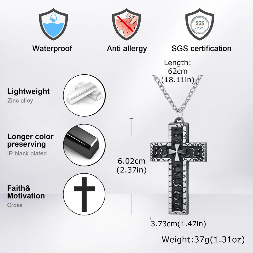 Punk Cross Pendant Necklace for Men | 3D Vintage Openable Metal Pendant