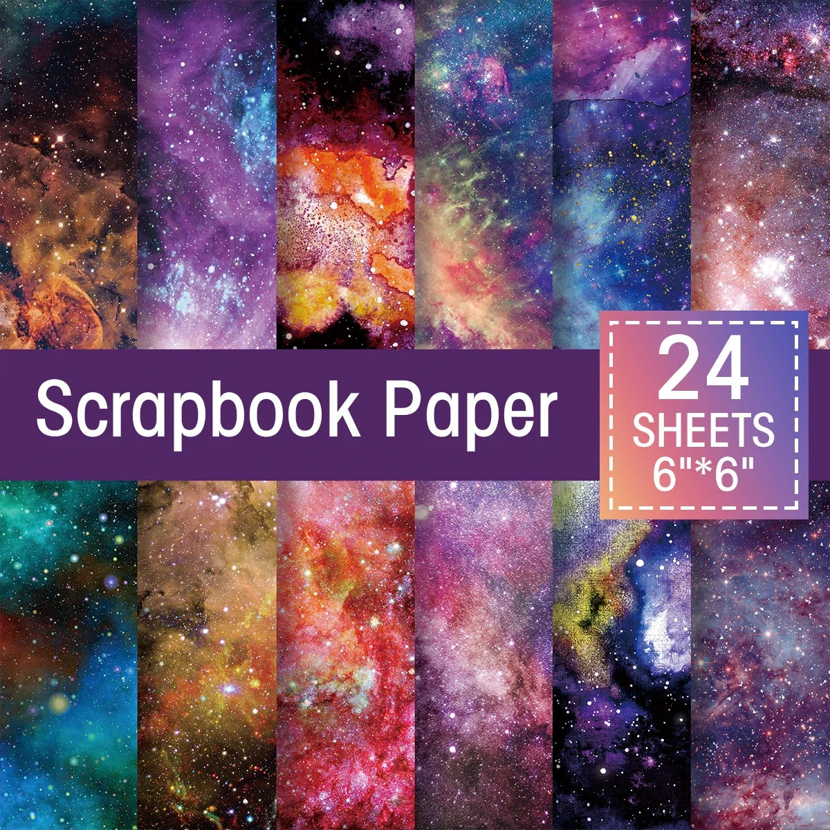 Galaxy Star Scrapbook Paper Set | 24-Pack Space Themed Decorative Paper
