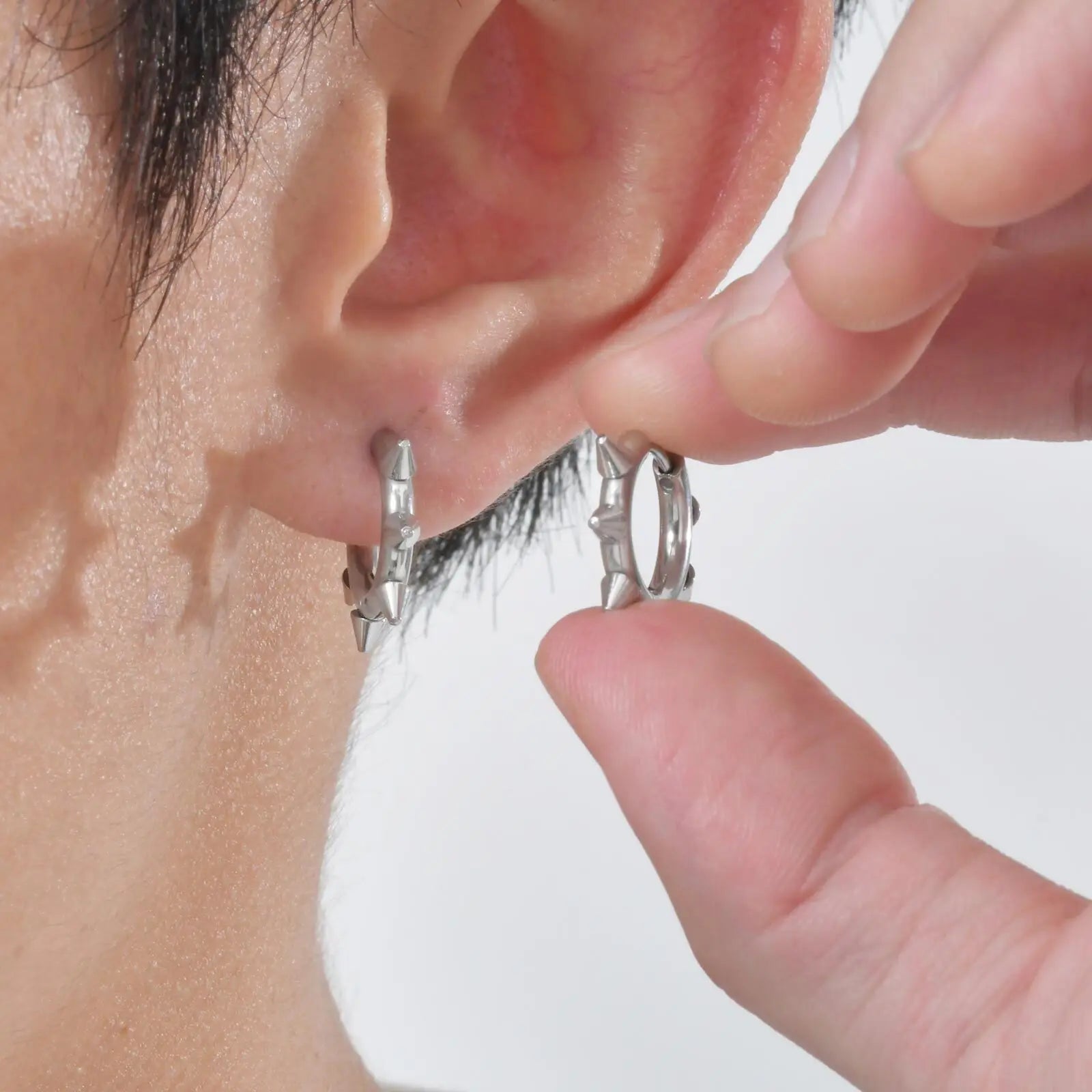 Stainless Steel Rivet Hoop Earrings for Men | Waterproof and Hypoallergenic Circle Earrings