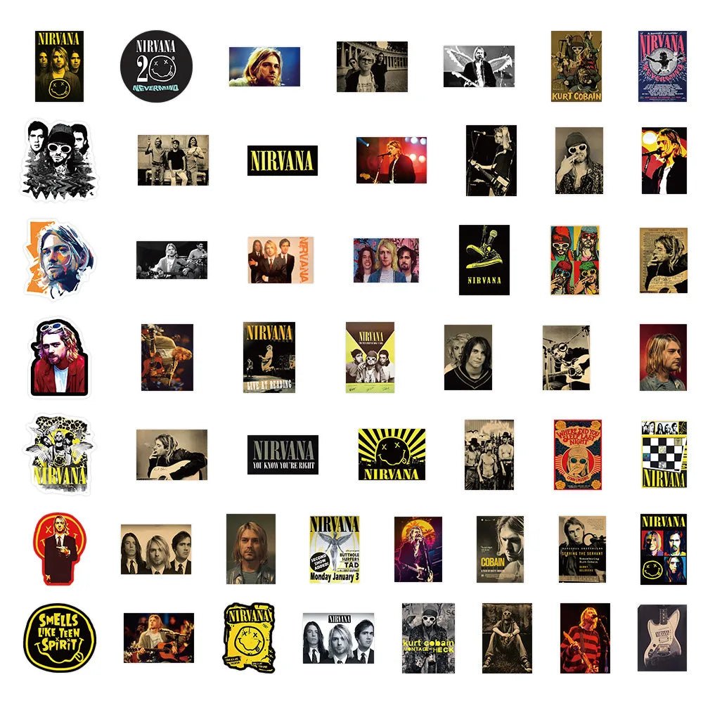 52 Pieces Nirvana Band Stickers | Rock Music Fan Decorative Decals for Laptops, Phone Cases & Guitars