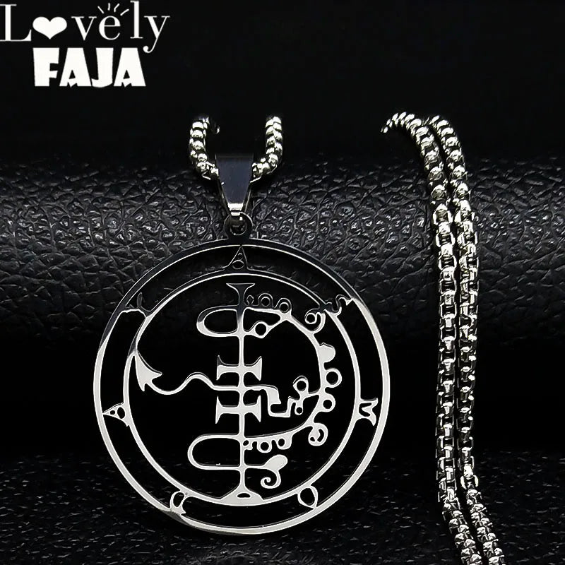 Sigeal Sigil De Lucifer Stainless Steel Satan Necklace | Asmoday Key Baphomet Pendant Jewelry