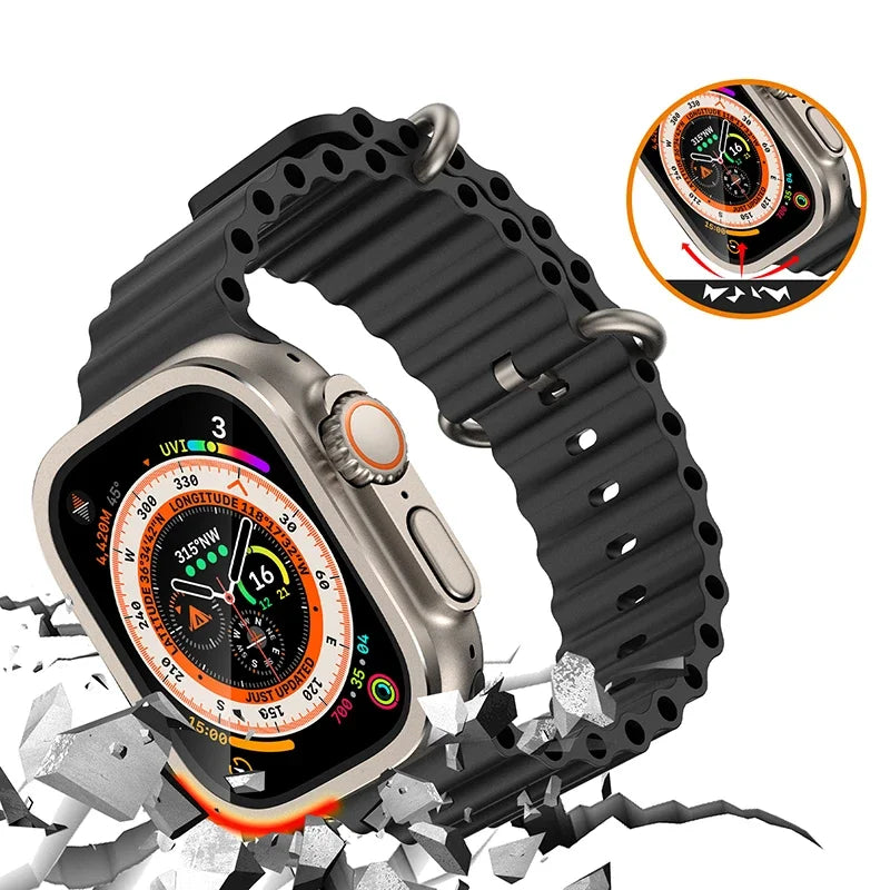 Metal Aluminum Alloy Case for Apple Watch Ultra 3 49mm Screen Scratch-proof Protective Cover Frame+HD Tempered Glass Film Shell