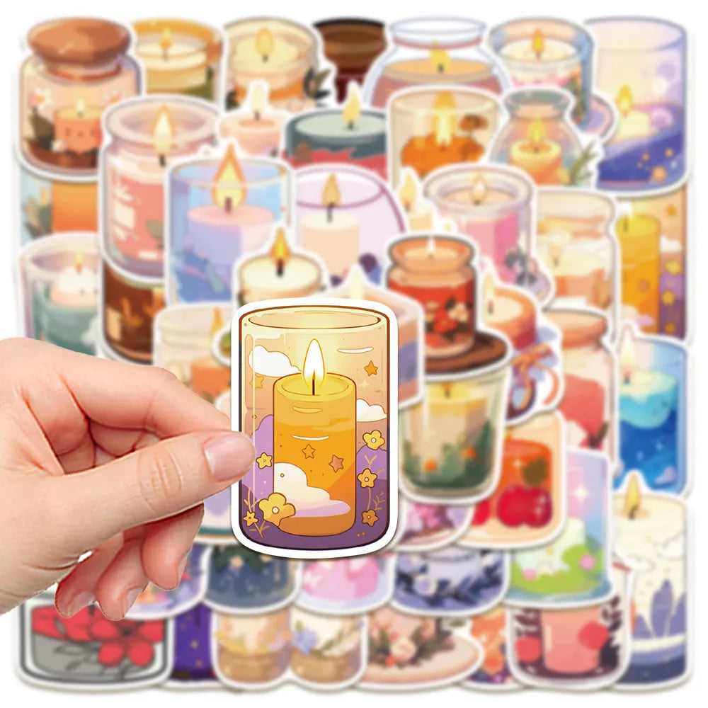 50-Piece Cozy Scented Candle Stickers | Waterproof Decals for Laptops, Notebooks, and Water Bottles