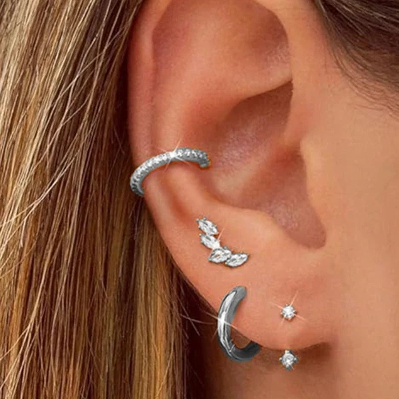 4Pcs Crystal Huggie Hoop Earring Set | Fashion Cartilage Piercing Jewelry for Women