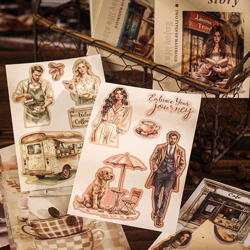 Coffee Sticker Book for DIY Scrapbooking | 20pcs Cafe Story Series