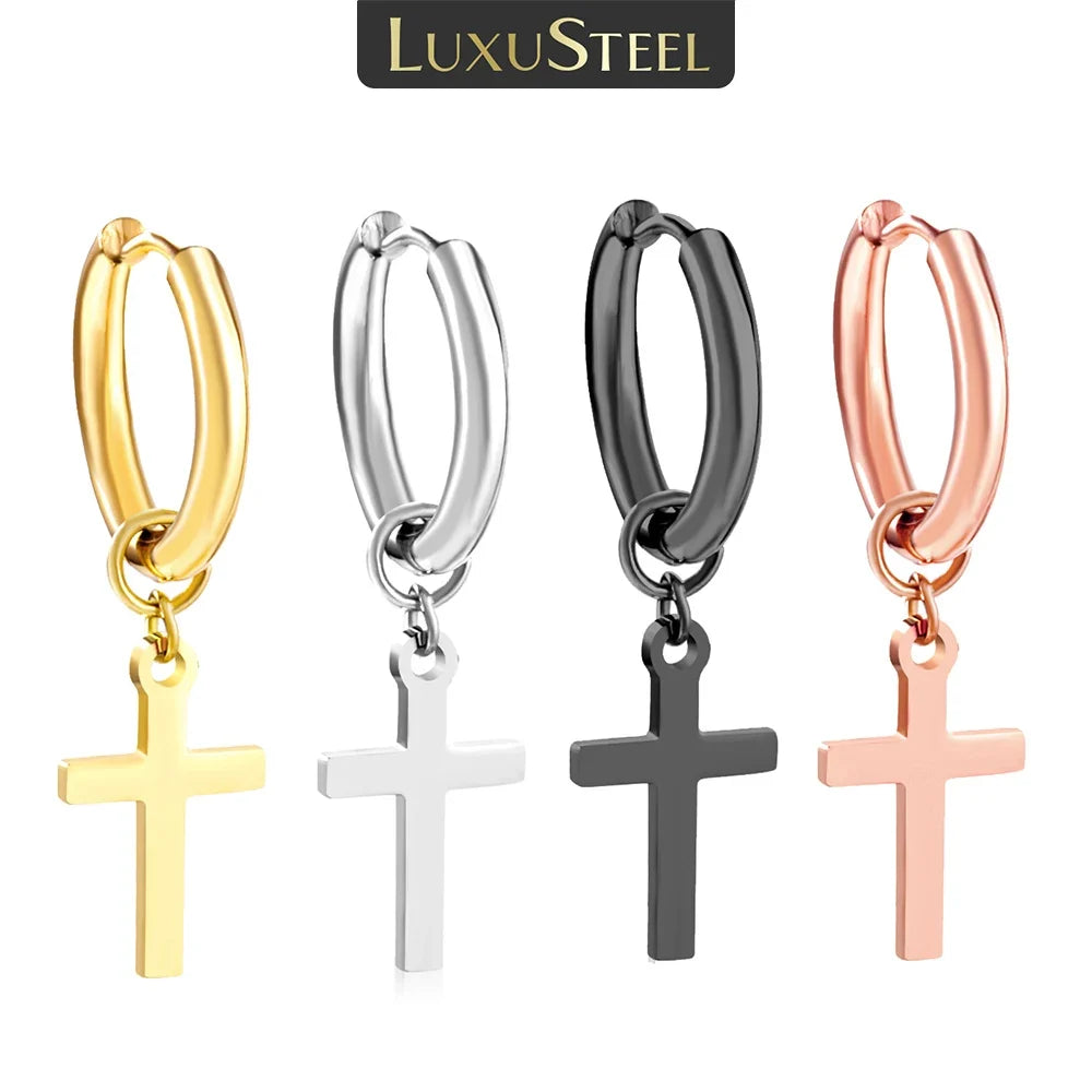 LUXUSTEEL Stainless Steel Cross Hoop Earrings | Colorful Fashion Jewelry for Women