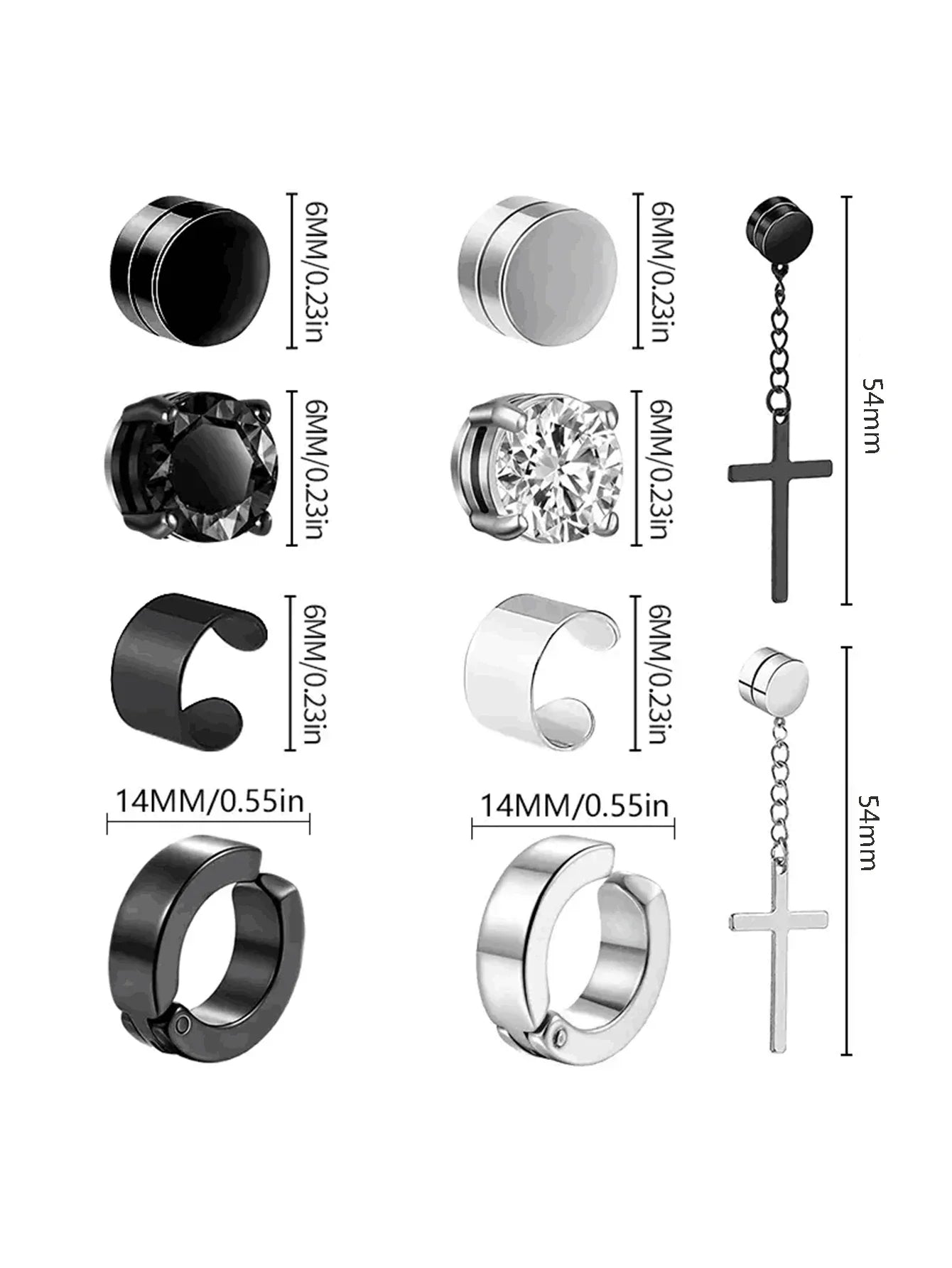 Mens Fashionable Clip On Earrings Set | Non Piercing Magnet Zircon Stainless Steel