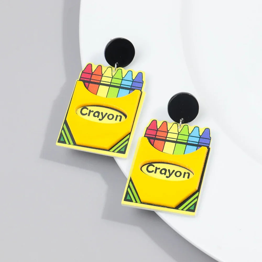 Acrylic School Drop Earrings | Teacher's Day Jewelry Gift Set