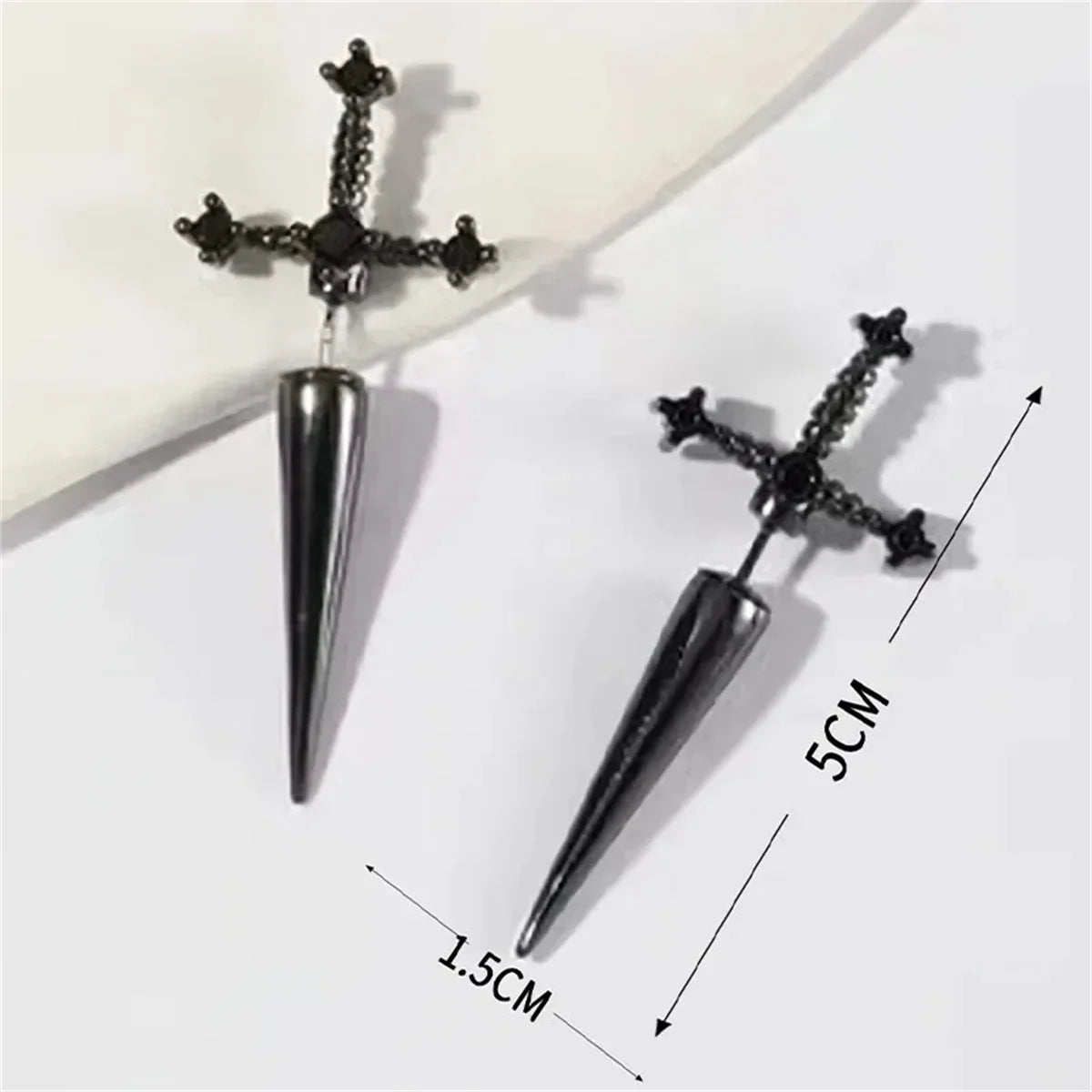 2pcs Gothic Sword Stud Earrings | Vintage Punk Crystal Dagger Ear Jewelry