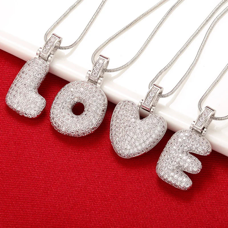 Silver Bubble Initial Letter Necklace | Customizable 26 Letters Pendant Jewelry for Women