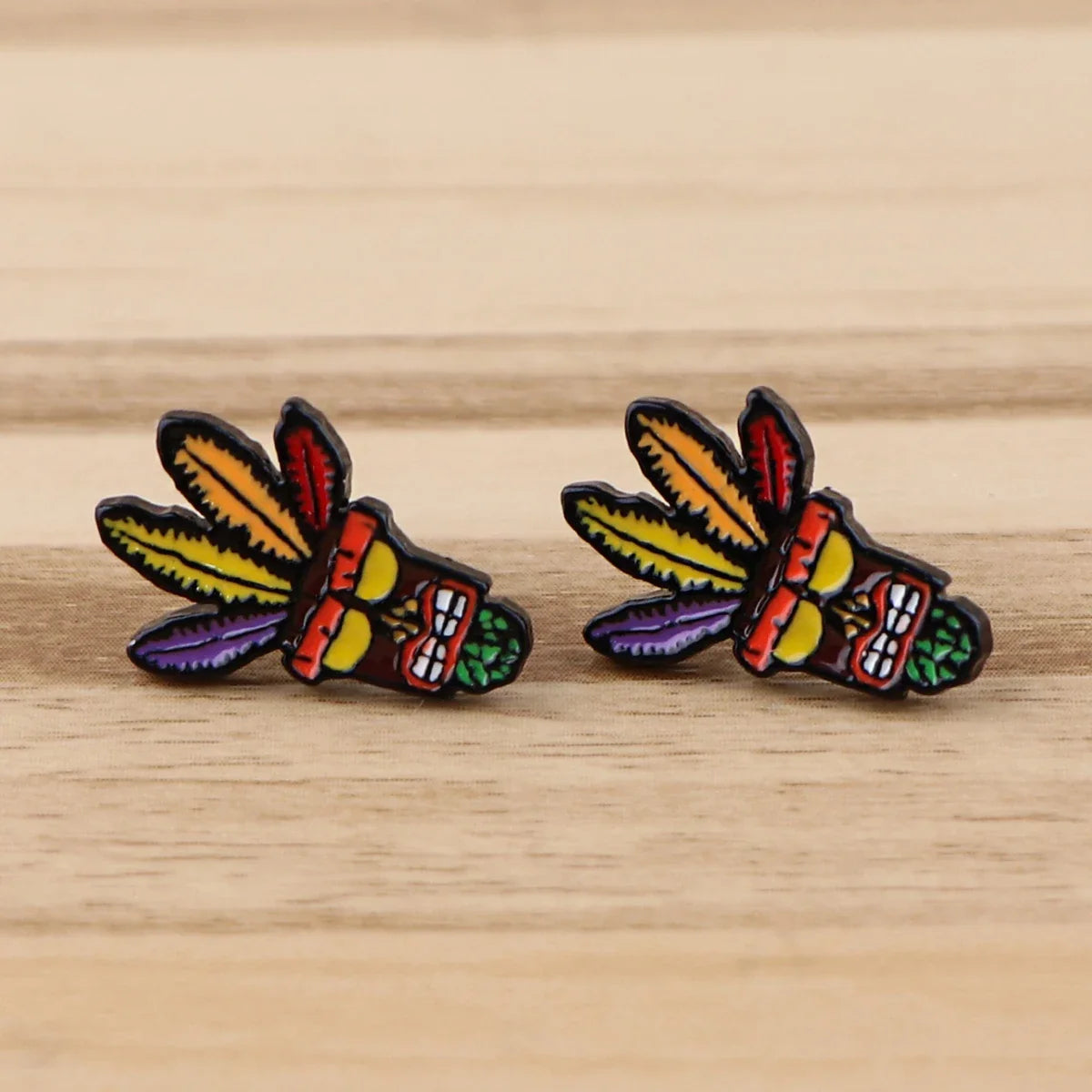 Cool Wolf Enamel Ear Studs | Stainless Steel Animal Earrings for Women