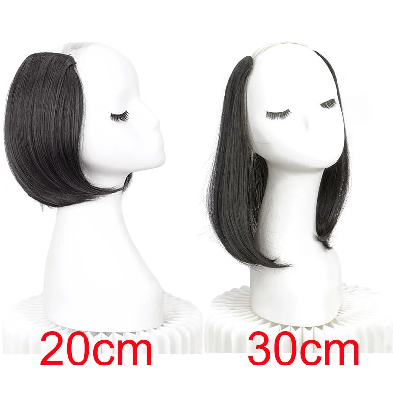 20/30cm Synthetic Straight Hair Extension with 4 Clips | V-Shaped Half Head Invisible Hairpiece