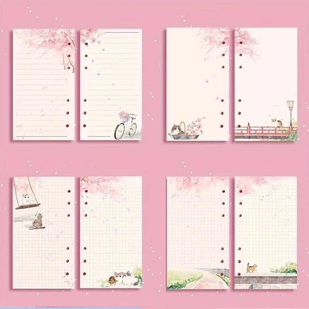80 Sheets A6 Loose Leaf Paper Refill | Kawaii Cat Sakura Design for Planner Binder