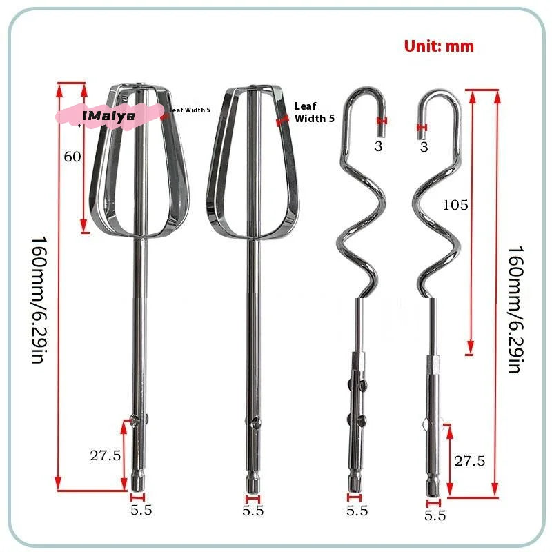 Stainless Steel Egg Beater Set | Handheld Mixing Hooks for Electric Mixer