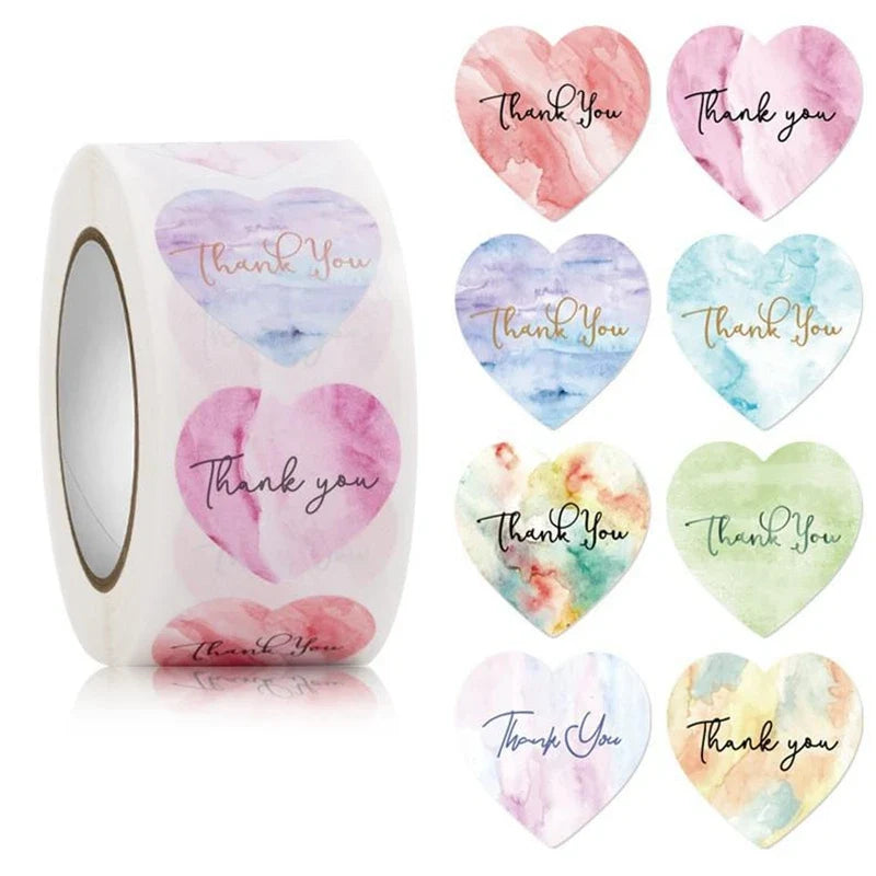Heart Thank You Stickers | Floral Decorative Sealing Stickers for Wedding Gift Packaging and Small Business Supplies