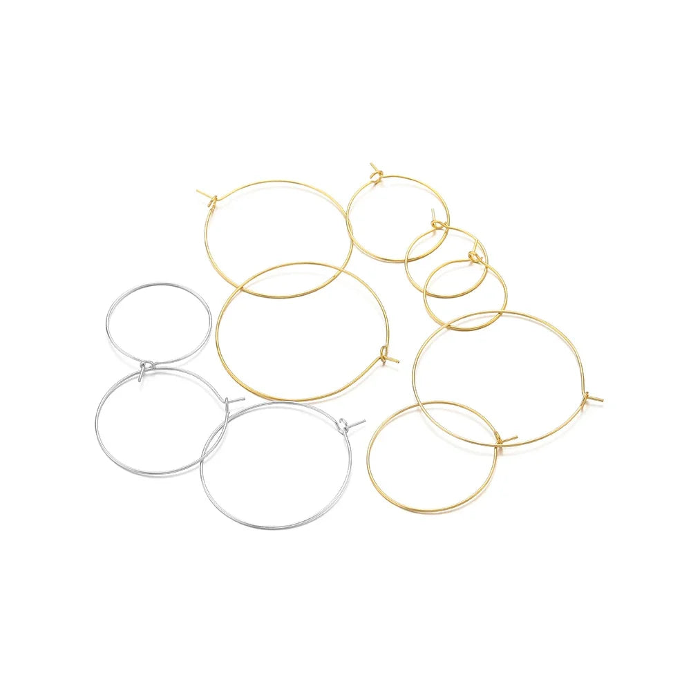 20pcs Stainless Steel Big Circle Hoop Earrings Wires | 18K Gold Plated or Steel Color, 20-40mm