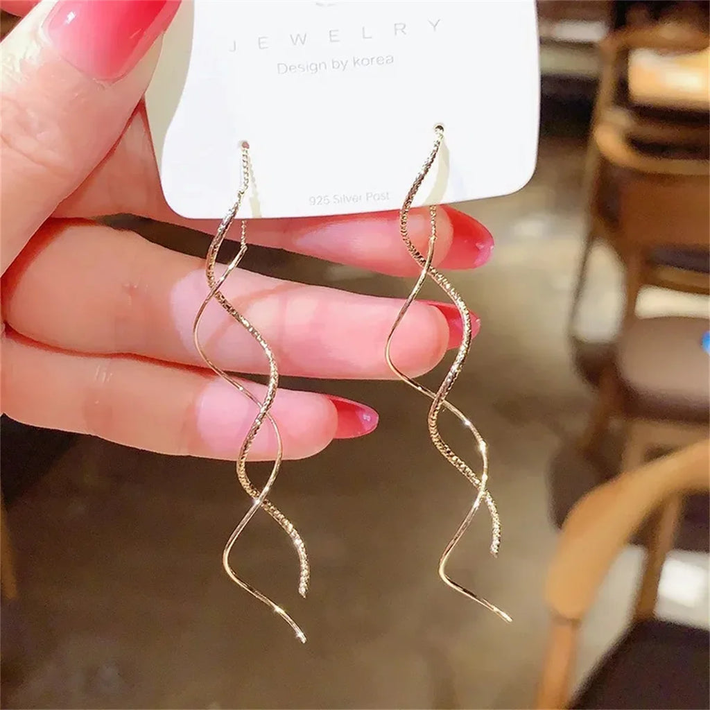 2Pcs Wave Fringe Tassel Earrings | Exquisite Long Style Stud Earrings for Women