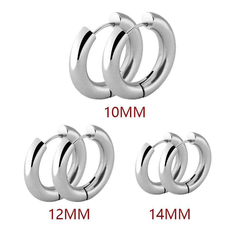 2pc Stainless Steel Small Hoop Earrings | Unisex Punk Hip Hop Huggie Earrings