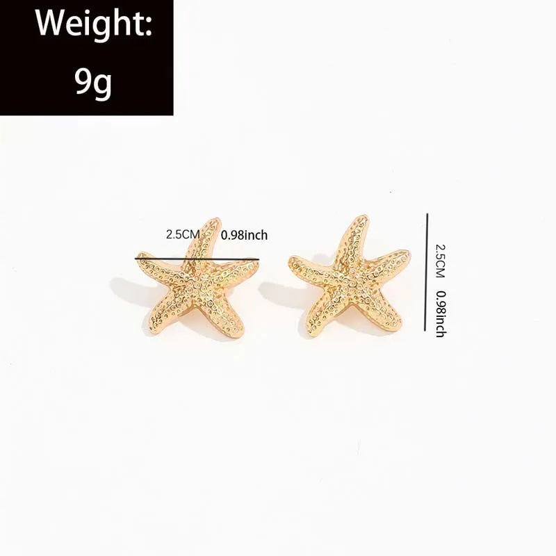 Punk Metal Starfish Stud Earrings for Women | Fashion Gold Color Geometric Jewelry