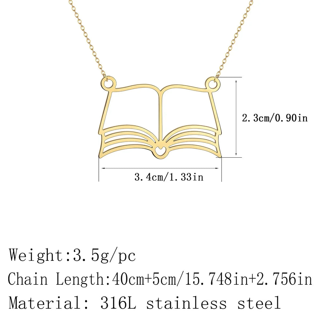 Book Lover Pendant Necklace | Stainless Steel Reading Jewelry for Women