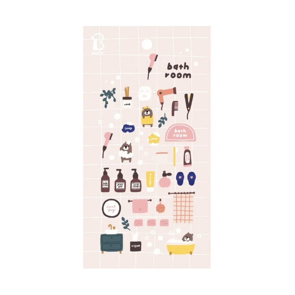 Korean Bonito Bear Bath Room Paper Stickers | Cute Stationery for DIY Scrapbooking