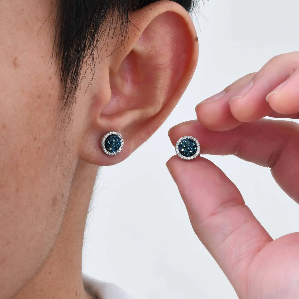 Shattered Zircon Stud Earrings for Men Boys | Hypoallergenic Round Minimalist Jewelry Gift
