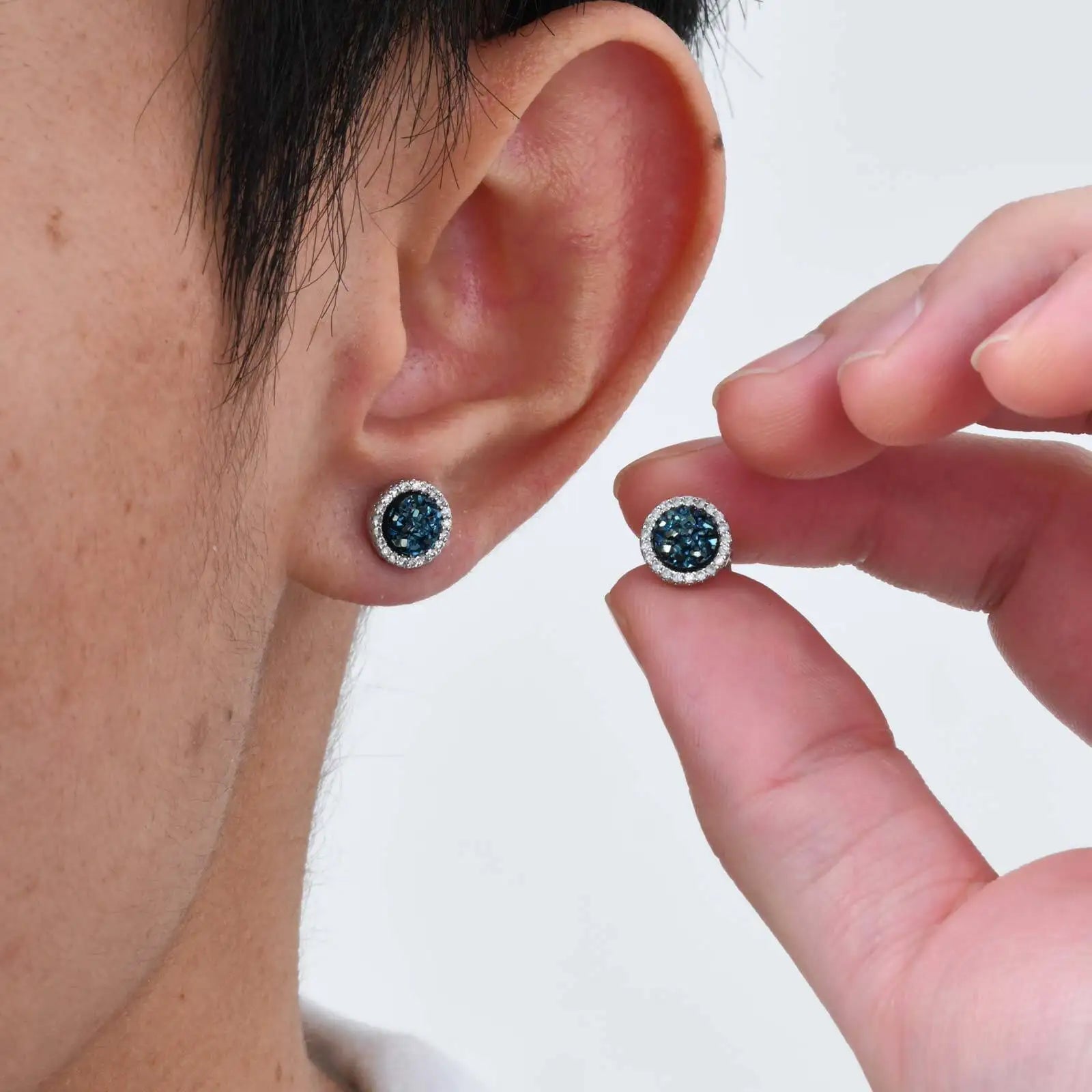 Shattered Zircon Stud Earrings for Men Boys | Hypoallergenic Round Minimalist Jewelry Gift