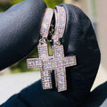 Huitan Cross Pendant Drop Earrings | Unisex Hip Hop Jewelry with Bright Zirconia