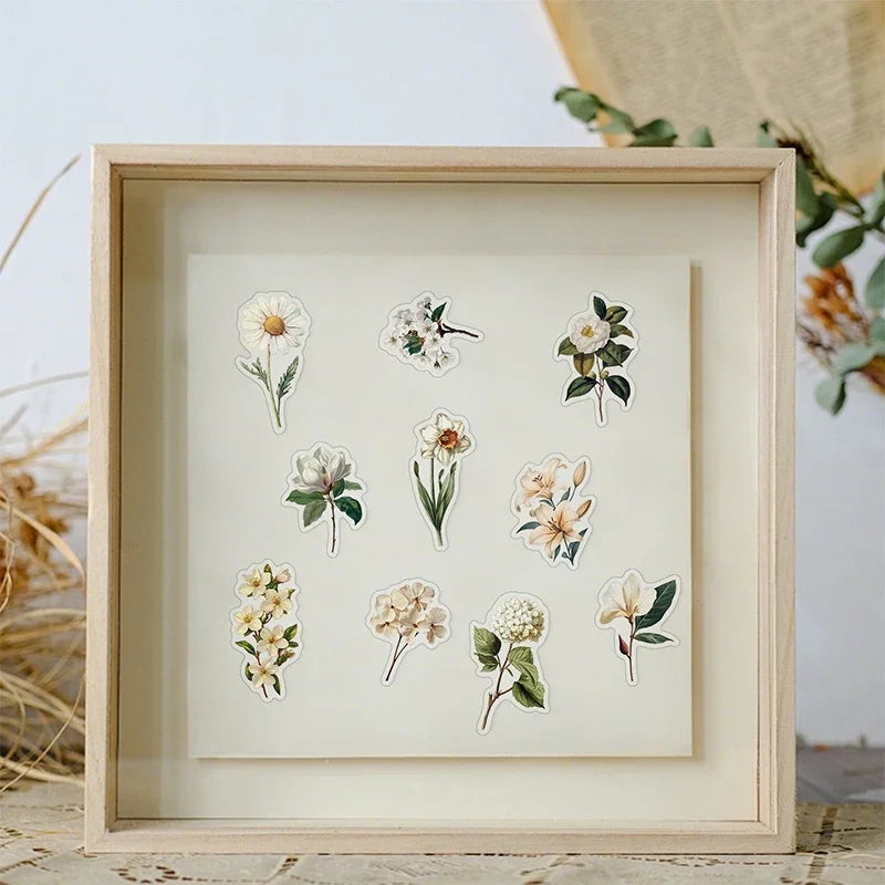 50PCS Transparent Vintage Floral Stickers | Nature Plant Flower Scrapbook Decals