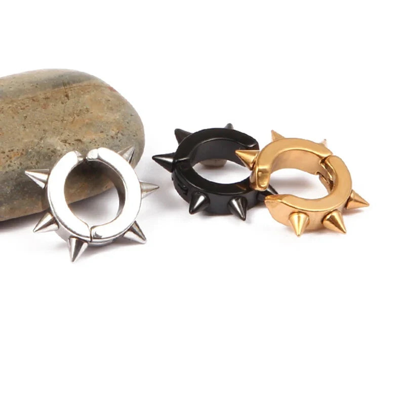 1Pair Punk Stainless Steel Spiky Thorn Stud Earrings | Unisex Gothic Hip Hop Jewelry