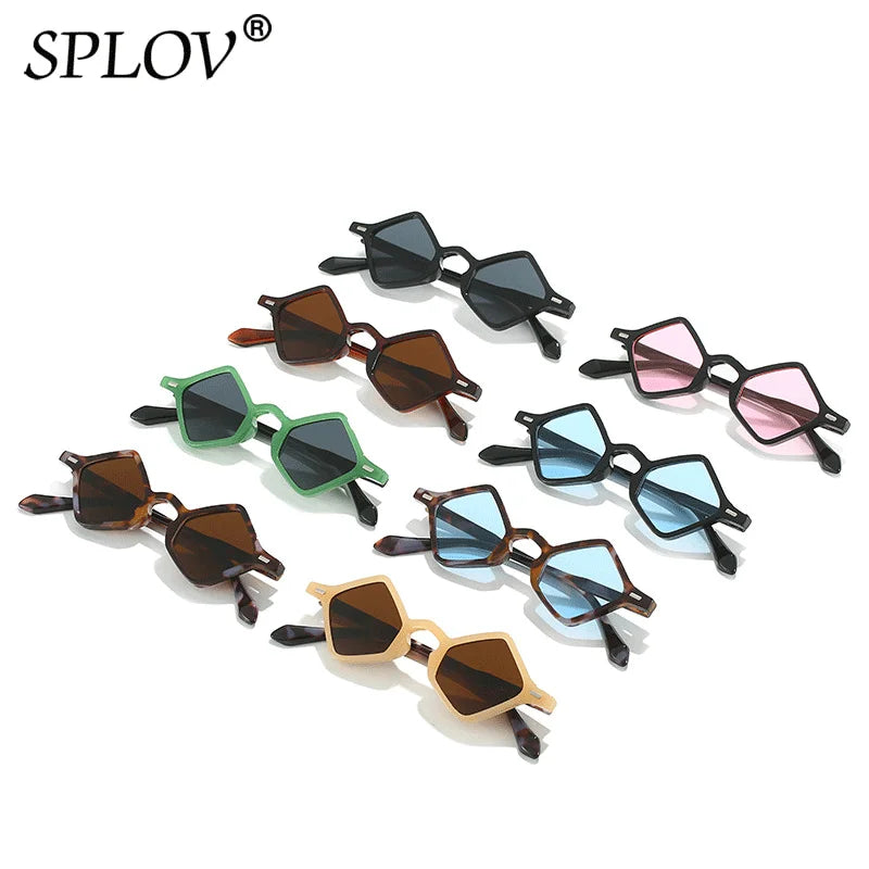 New Fashion Ins Popular Small Polygon Square Sunglasses Women Clear Ocean Lens Shades Men Trending Rivets Sun Glasses UV400
