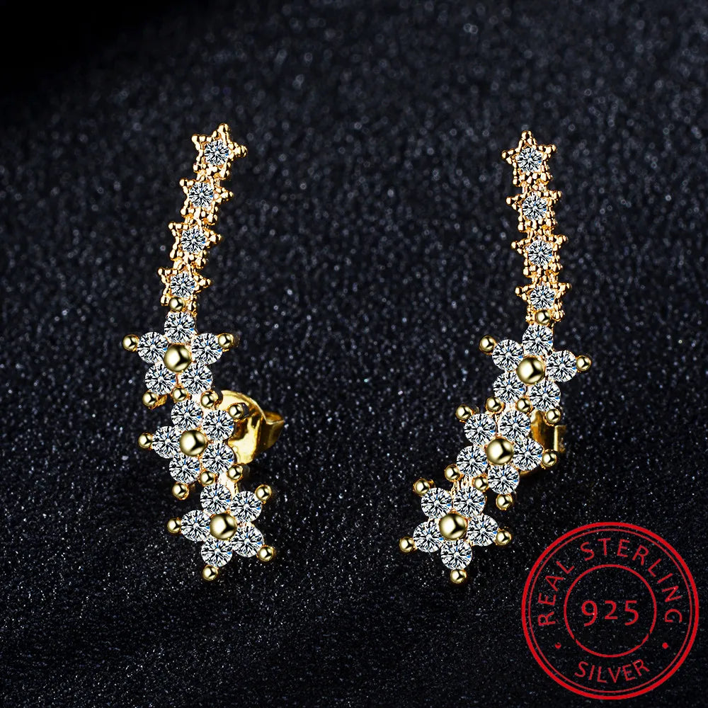 925 Silver Moissanite Climber Earrings | 7 Star Crawler Stud Ear Cuff