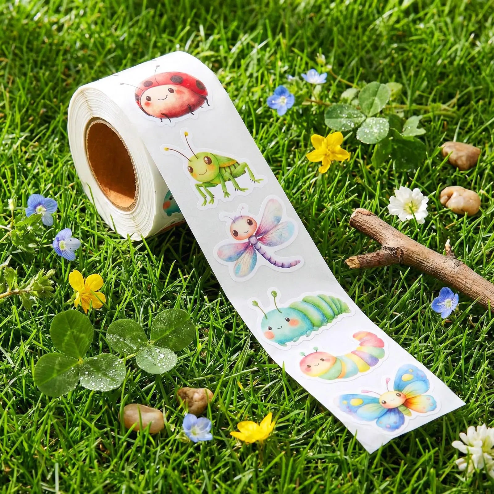 1 Roll Spring Insect Stickers Decal Reward Cute Office Supplies Incentives Animals Sticker Christmas Party Favor, 500 Pcs 1inch