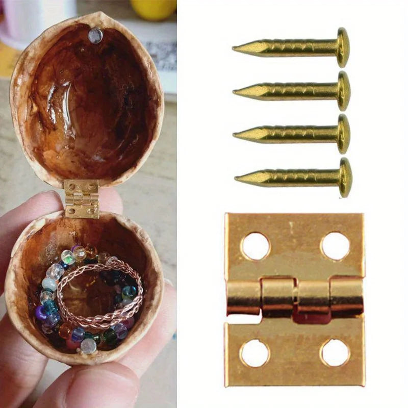 50Pcs Tiny Golden Mini Metal Hinges for 1/12 Dollhouse Miniature Furniture | Cabinet Hardware
