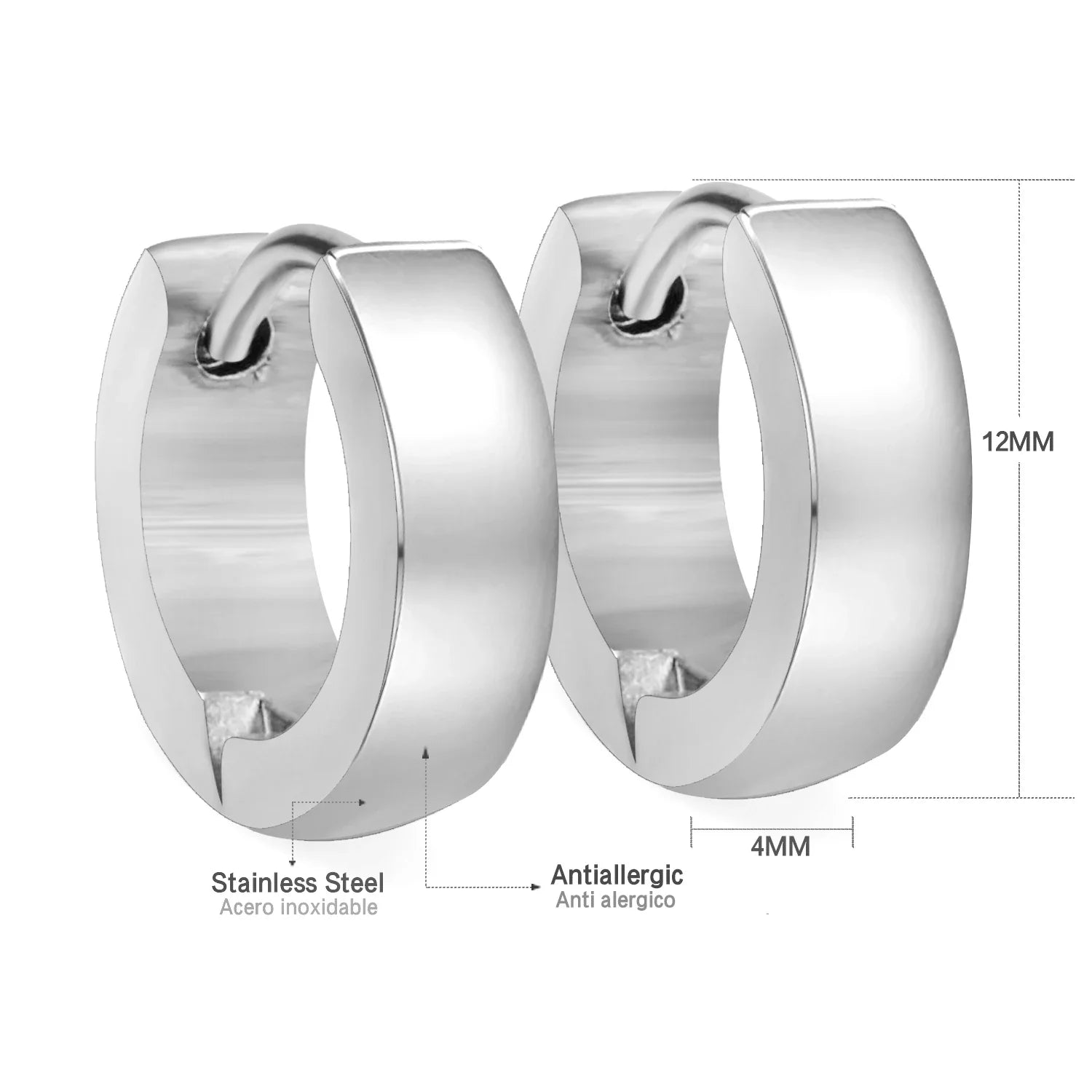 Solid Smooth Hoop Earrings Rosegold Black Stainless Steel Simple Round Ear Clips | Unisex Fashion Jewelry