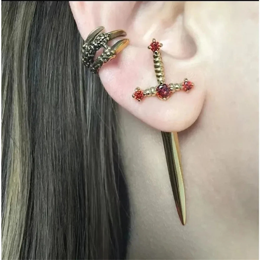2pcs Gothic Sword Stud Earrings | Vintage Punk Crystal Dagger Ear Jewelry