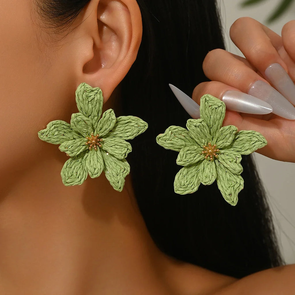 Boho Handmade Raffia Flower Earrings | Unique Summer Floral Drop Earrings for Women