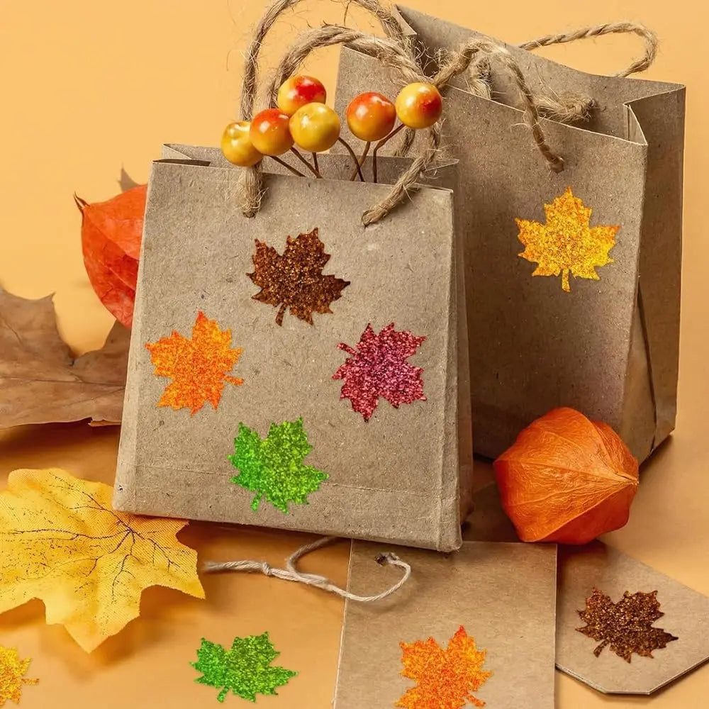 500Pcs Fall Thanksgiving Leaf Stickers | Holographic Maple Leaf Decals Roll