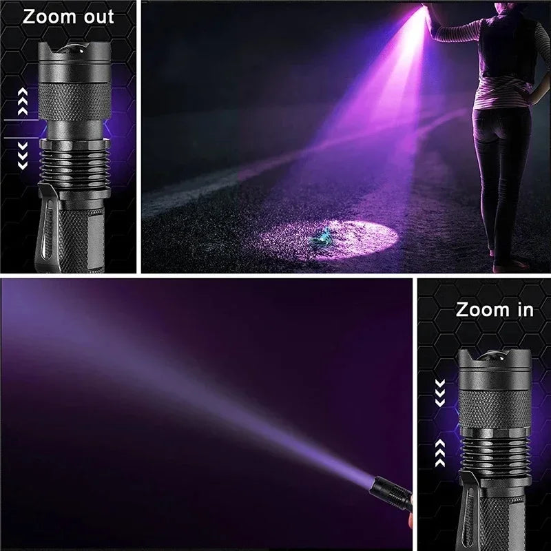LED UV Flashlight Rechargeable | 395nm Ultraviolet Blacklight for Pet Urine Detection