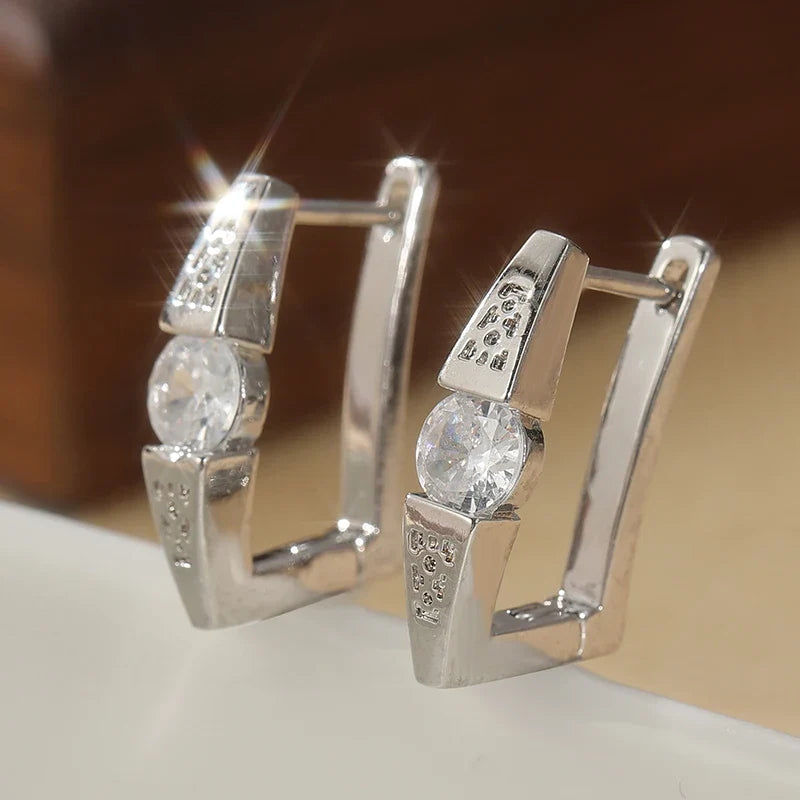 Silver Plated Cubic Zirconia Hoop Earrings | Vintage Punk Geometric Jewelry for Women