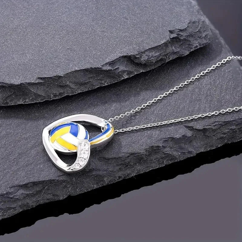 Huitan Volleyball Heart Pendant Necklace | Trendy Teen Girls Jewelry with Shiny Zirconia