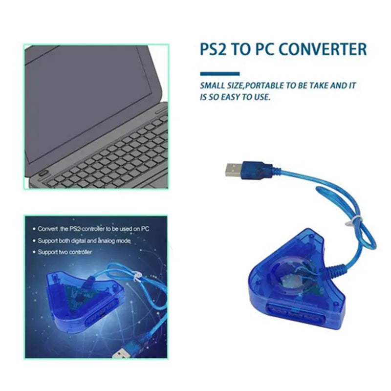 PS2 to PC USB Converter Adapter | Dual Player Controller Cable