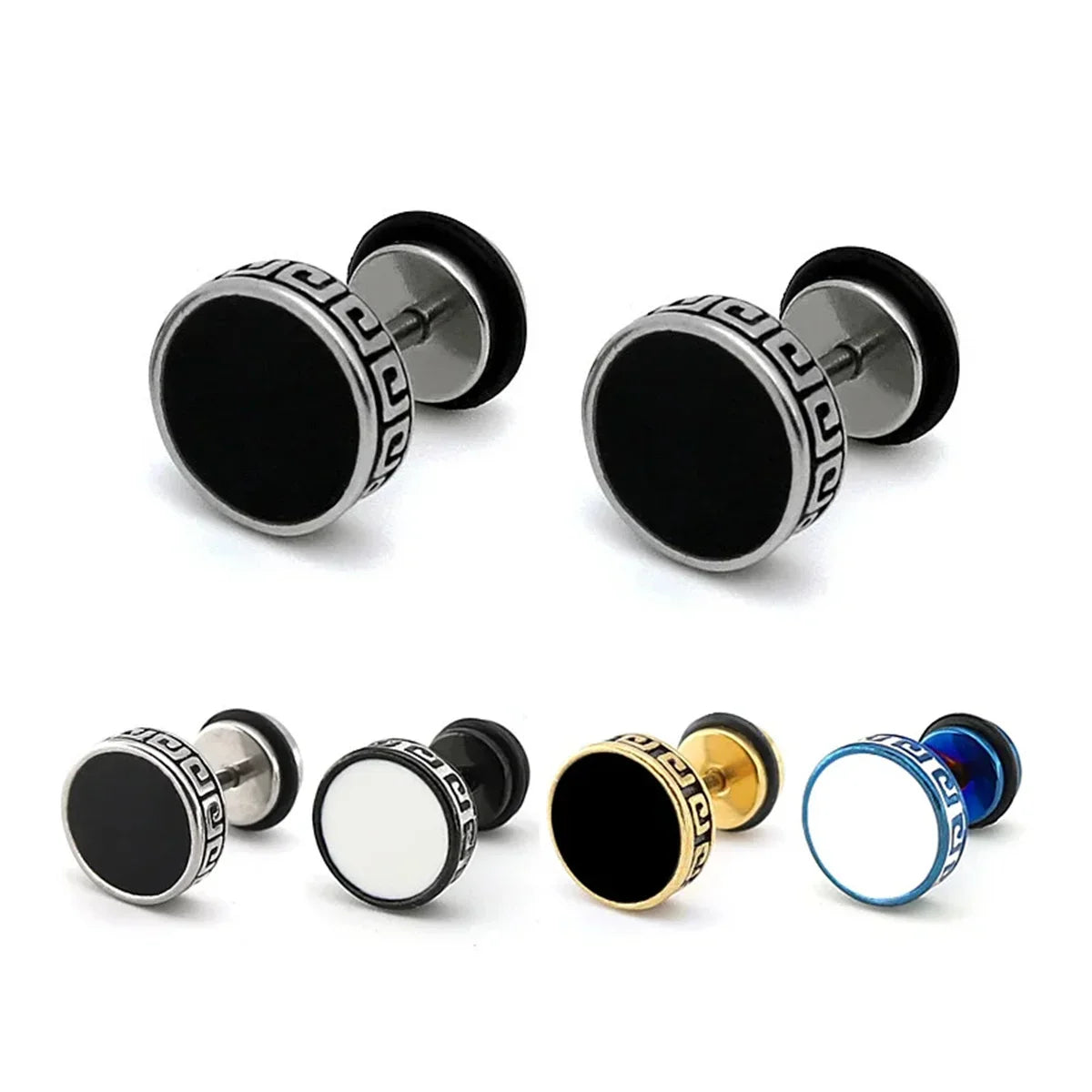 2pcs 316L Stainless Steel Vintage Flat Back Stud Earrings | Unisex Screw Back Cartilage and Tragus Piercing Jewelry