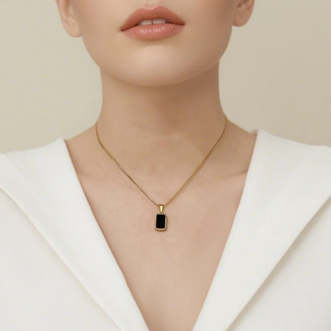 Double Sided Square Pendant Necklace | 18K Gold Plated Stainless Steel Jewelry