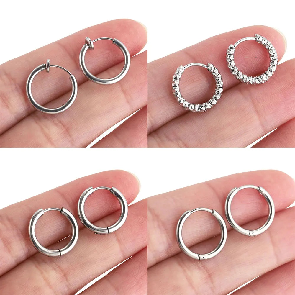 6pcs Stainless Steel Hoop Earrings Set | Hypoallergenic Korean Style Earrings for Women
