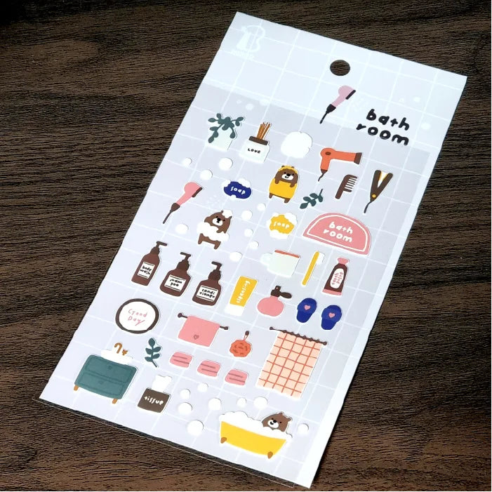 Korean Bonito Bear Bath Room Paper Stickers | Cute Stationery for DIY Scrapbooking