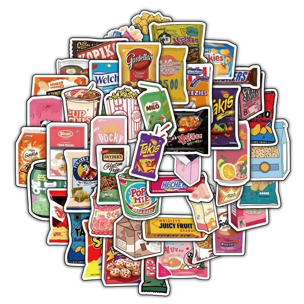 59PCS Classic Snacks Graffiti Stickers | Waterproof Decals for Laptop Skateboard Bicycle